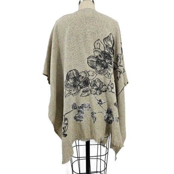 Anthropologie Petanu Floral Applique Kimono One Size Cashmere Wool Silk Sweater - Picture 4 of 7